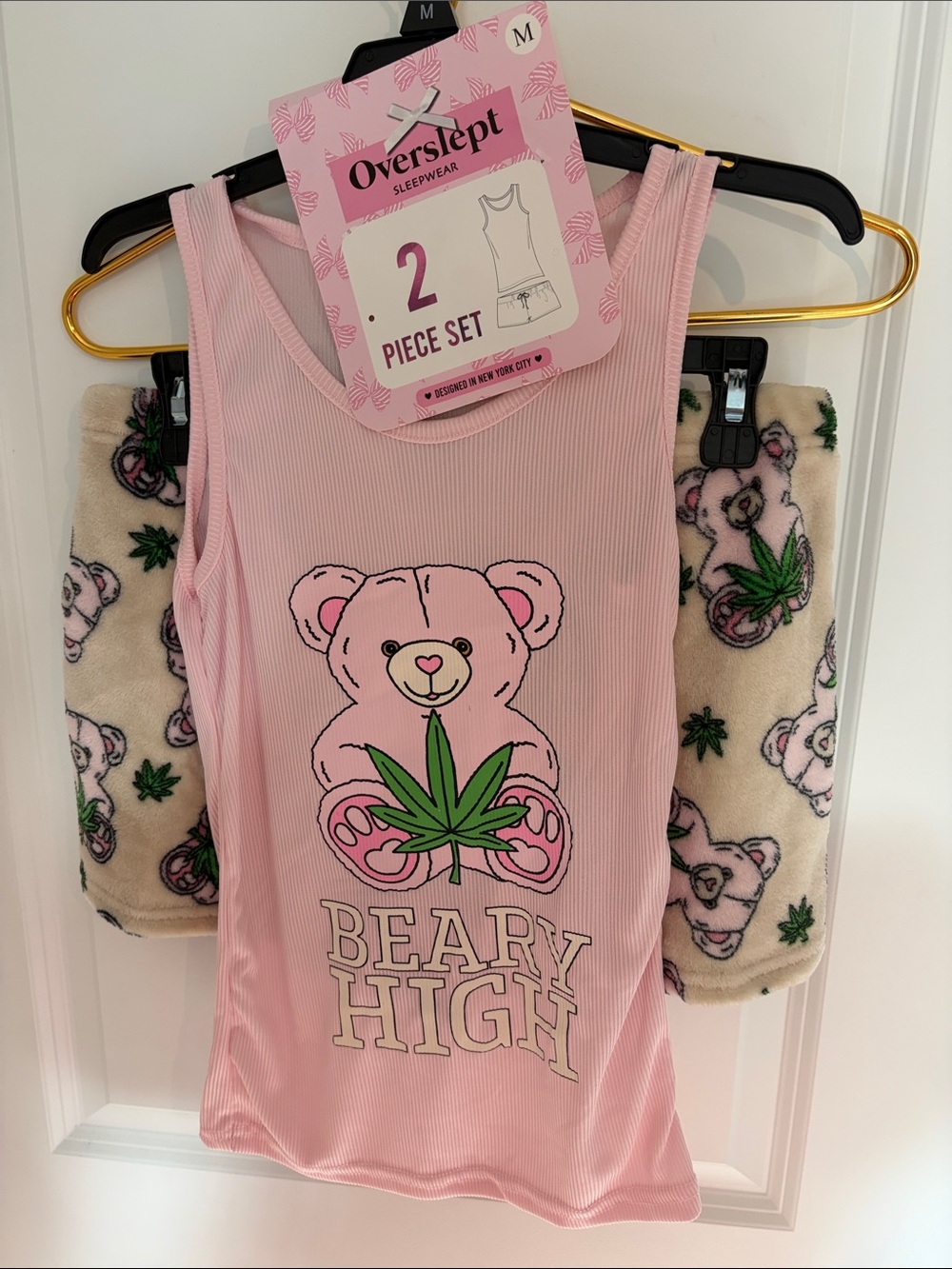 Pink "Beary High" 2-Piece Pajama Set